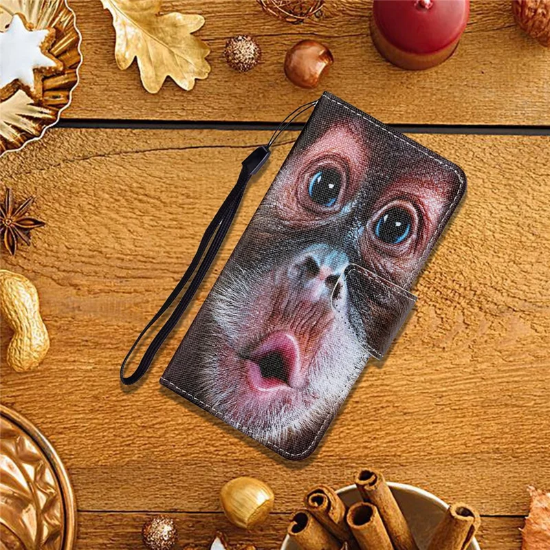 Cross Texture Pattern Printing PU Leather Wallet Stand Phone Case for iPhone 13 Pro 6.1 inch - Monkey