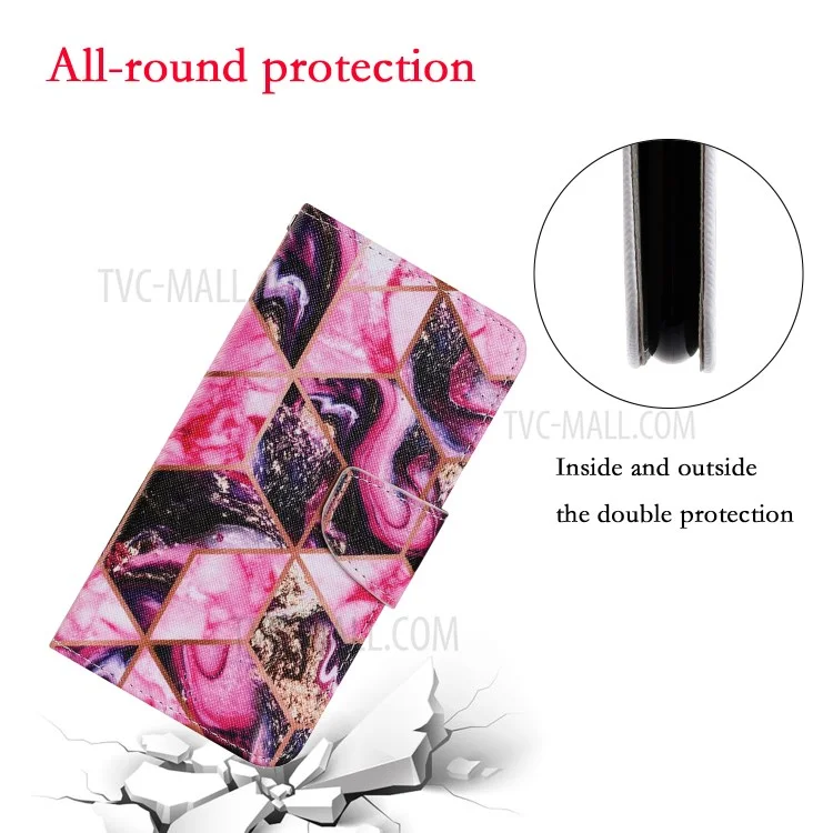 Multi Pattern Magnetic Clasp Wrist Strap Leather Phone Cell Case with Stand for Apple iPhone 13 Pro 6.1 inch - Pink Geometry