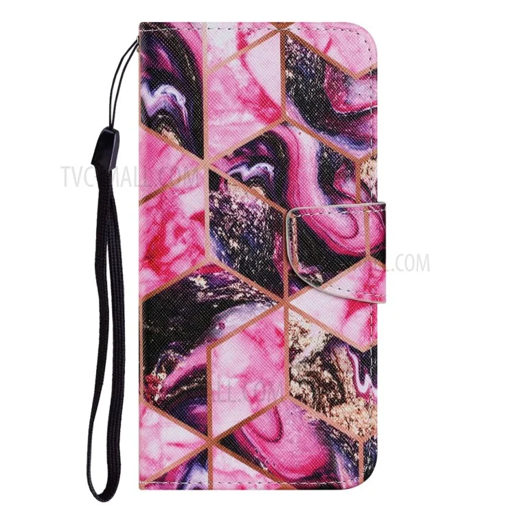 Multi Pattern Magnetic Clasp Wrist Strap Leather Phone Cell Case with Stand for Apple iPhone 13 Pro 6.1 inch - Pink Geometry