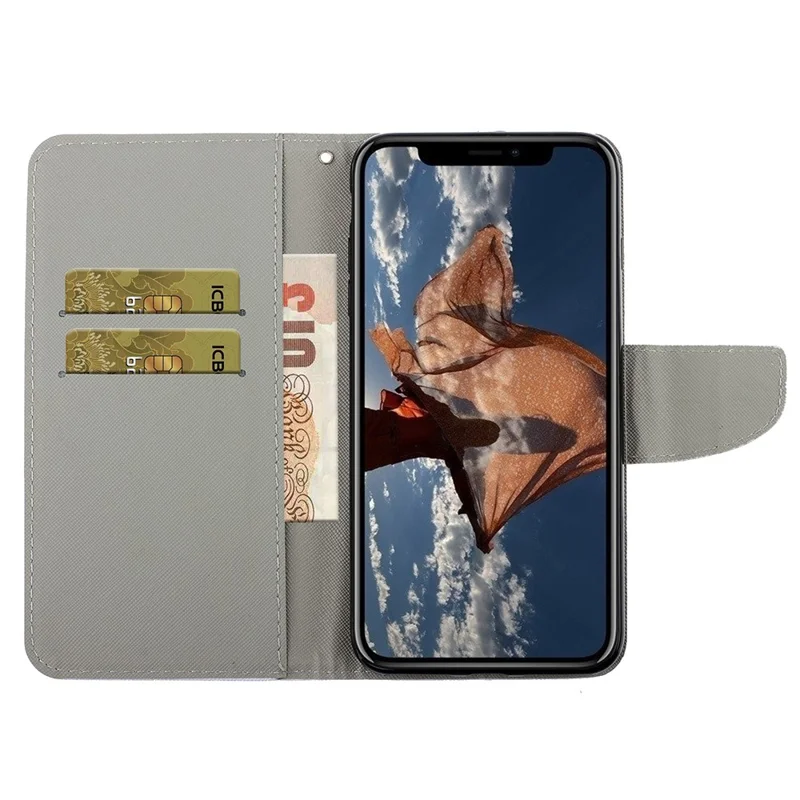 Card Slots Shockproof Pattern-Printing Handy Strap Leather Cell Case with Wallet and Stand for iPhone 13 Pro Max 6.7 inch - Gold Butterfly