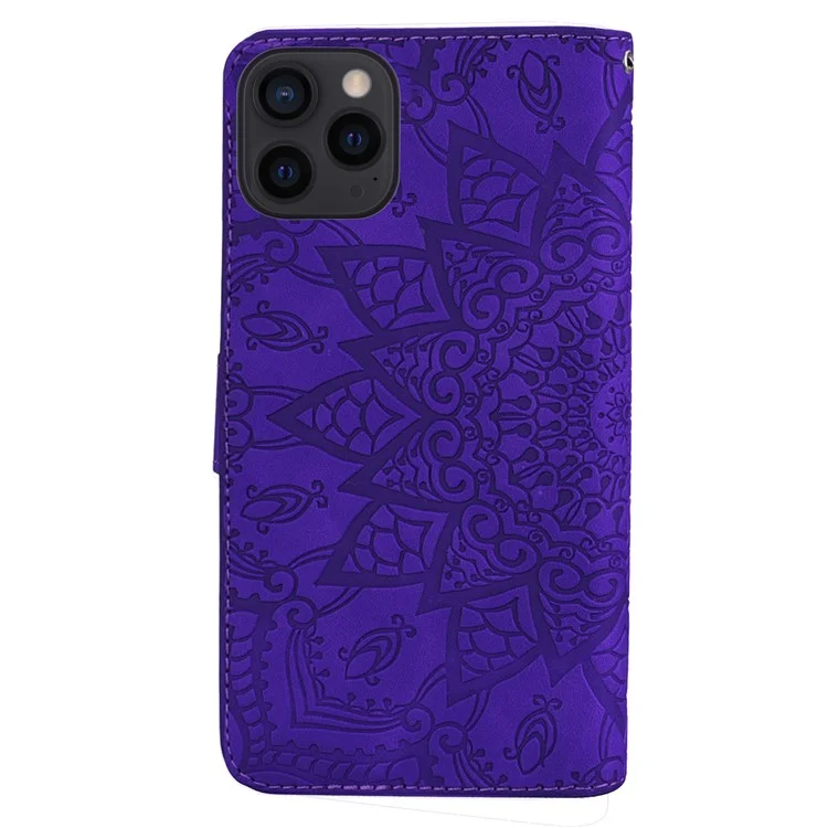 Impronta Flower All-round Protection Ponete Portafoglio Shell Stand Design Case in Pelle Per Iphone 13 Pro 6,1 Pollici - Viola