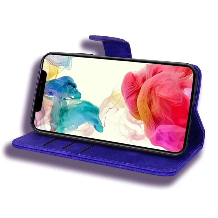 Impronta Flower All-round Protection Ponete Portafoglio Shell Stand Design Case in Pelle Per Iphone 13 Pro 6,1 Pollici - Viola