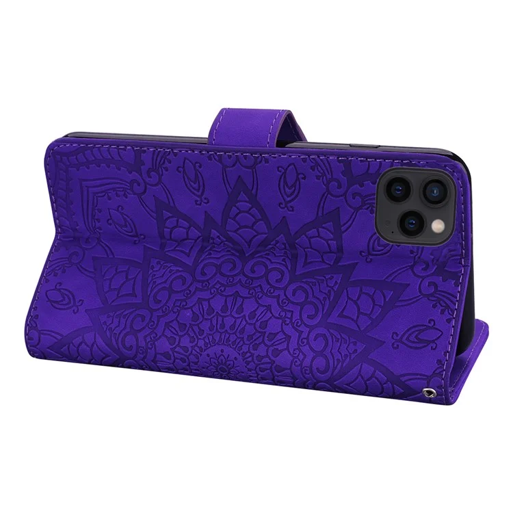 Impronta Flower All-round Protection Ponete Portafoglio Shell Stand Design Case in Pelle Per Iphone 13 Pro 6,1 Pollici - Viola