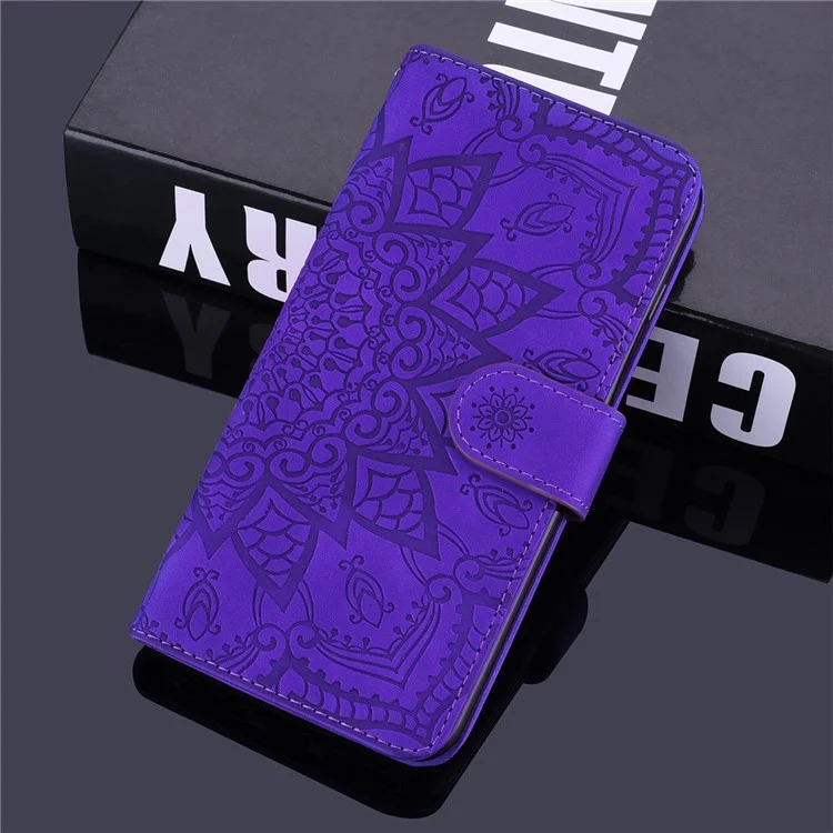 Impronta Flower All-round Protection Ponete Portafoglio Shell Stand Design Case in Pelle Per Iphone 13 Pro 6,1 Pollici - Viola