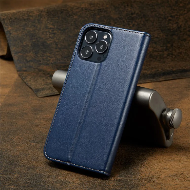 PU Leather Texture Wallet Card Slots Stand Design Phone Case for iPhone 13 Pro 6.1 inch - Blue