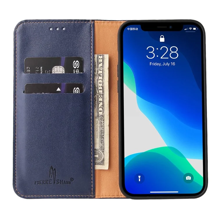 PU Leather Texture Wallet Card Slots Stand Design Phone Case for iPhone 13 Pro 6.1 inch - Blue