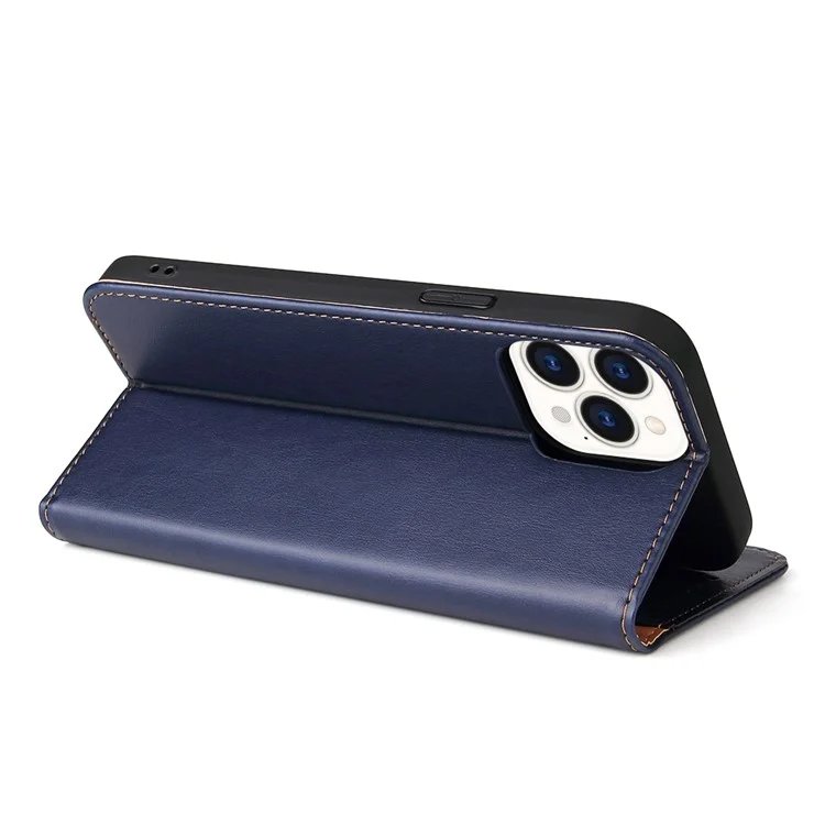 PU Leather Texture Wallet Card Slots Stand Design Phone Case for iPhone 13 Pro 6.1 inch - Blue