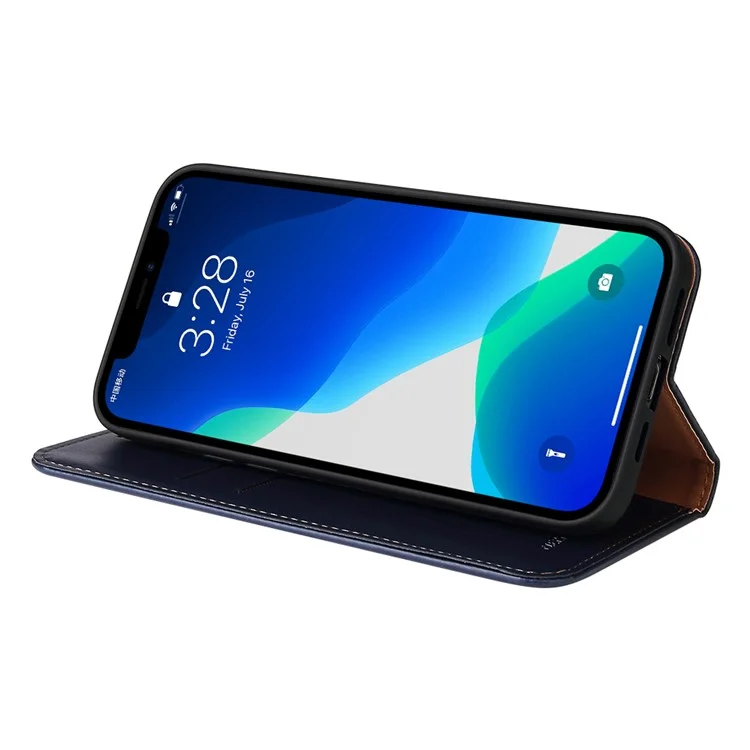 PU Leather Texture Wallet Card Slots Stand Design Phone Case for iPhone 13 Pro 6.1 inch - Blue