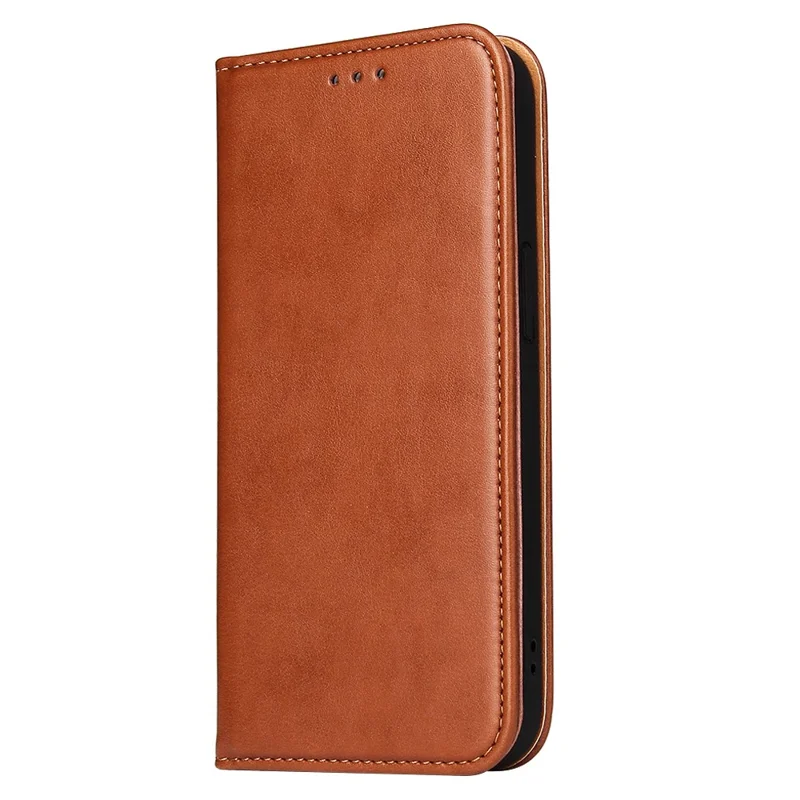 PU Leather Texture Well-protected Wallet Stand Design Phone Case for iPhone 13 - Brown