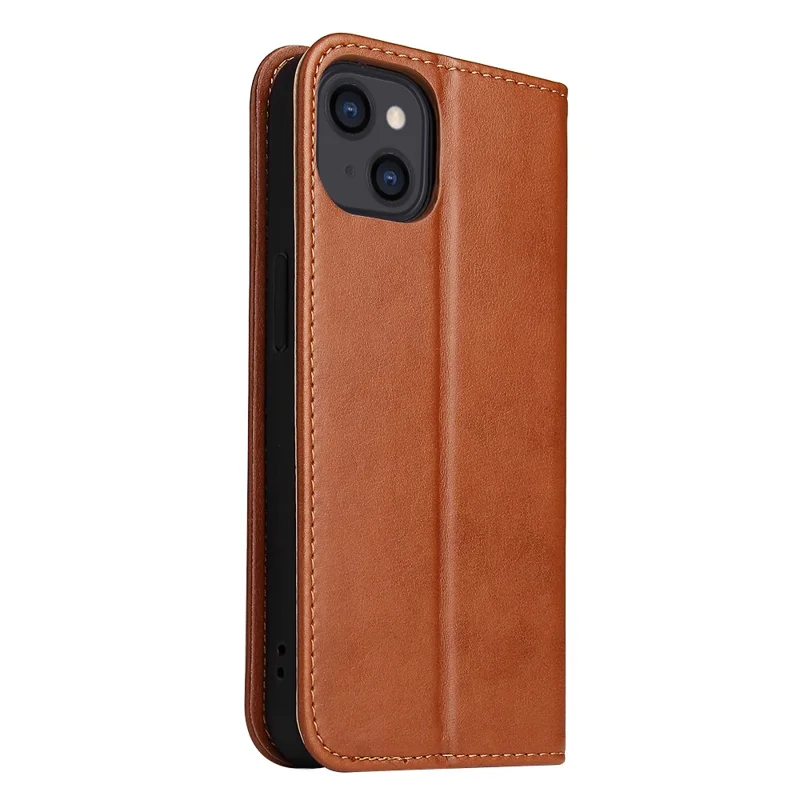 PU Leather Texture Well-protected Wallet Stand Design Phone Case for iPhone 13 - Brown