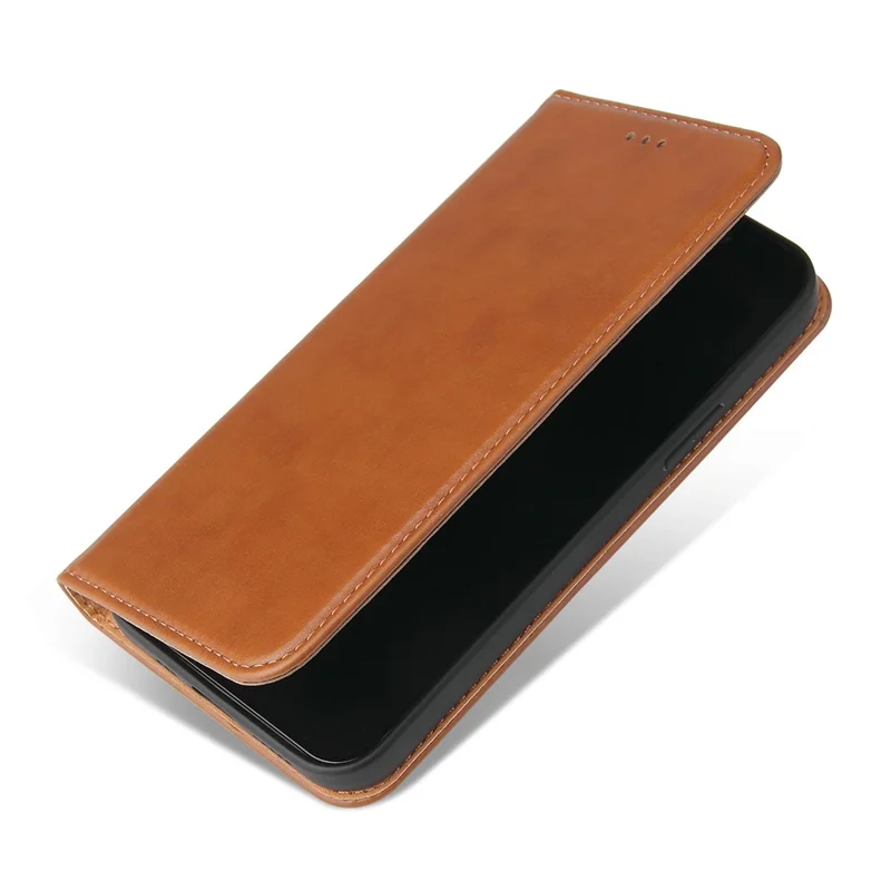 PU Leather Texture Well-protected Wallet Stand Design Phone Case for iPhone 13 - Brown