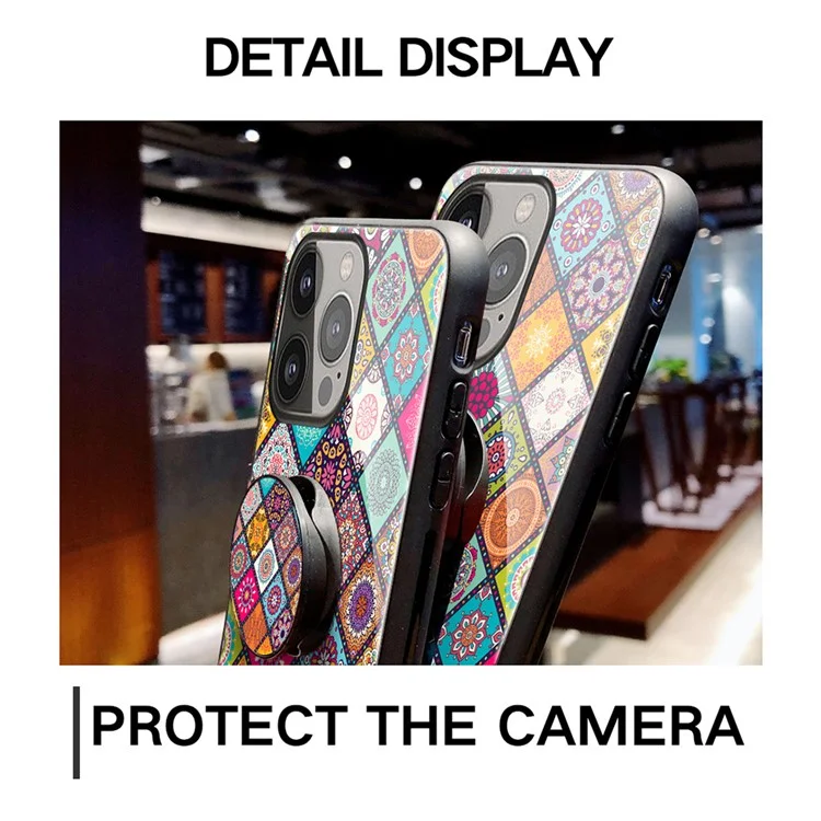 Anti-Scratch Glass Hybrid Case Phone Protector with Built-In Metal Sheet and Lanyard for iPhone 13 Pro Max 6.7 inch - Color Pattern