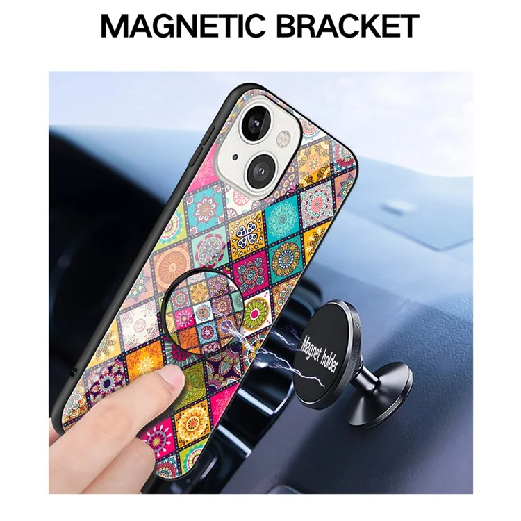 Colorful Flower Tempered Glass + PC + TPU Hybrid Phone Cover Case with Lanyard for iPhone 13 mini 5.4 inch - Color Pattern