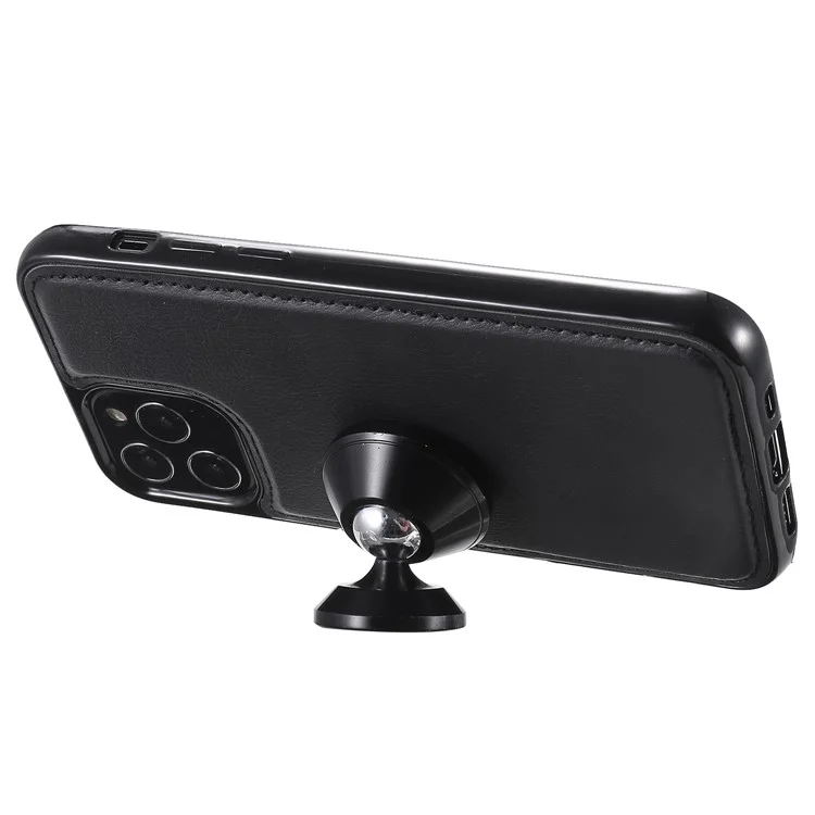 For iPhone 12  / 12 Pro Case 2 in 1 Detachable Magnetic Leather Wallet Mobile Cover with Strap - Black