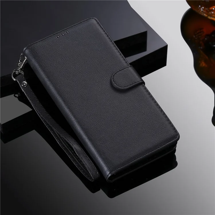 For iPhone 12  / 12 Pro Case 2 in 1 Detachable Magnetic Leather Wallet Mobile Cover with Strap - Black