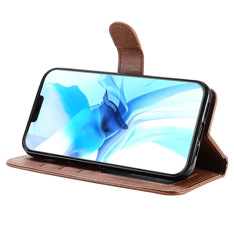 For iPhone 12  / 12 Pro Case 2 in 1 Detachable Magnetic Leather Wallet Mobile Cover with Strap - Brown