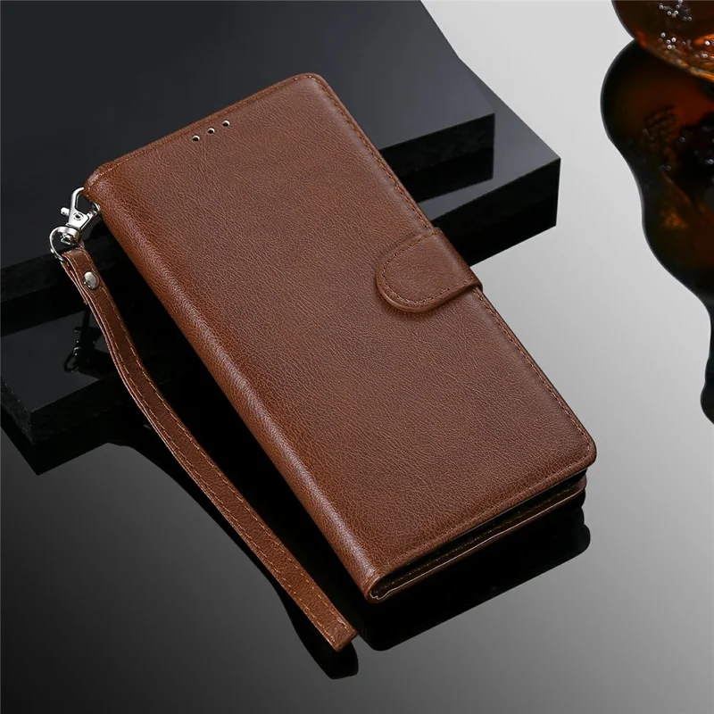 For iPhone 12  / 12 Pro Case 2 in 1 Detachable Magnetic Leather Wallet Mobile Cover with Strap - Brown