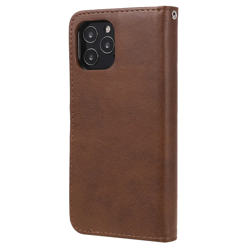 For iPhone 12  / 12 Pro Case 2 in 1 Detachable Magnetic Leather Wallet Mobile Cover with Strap - Brown
