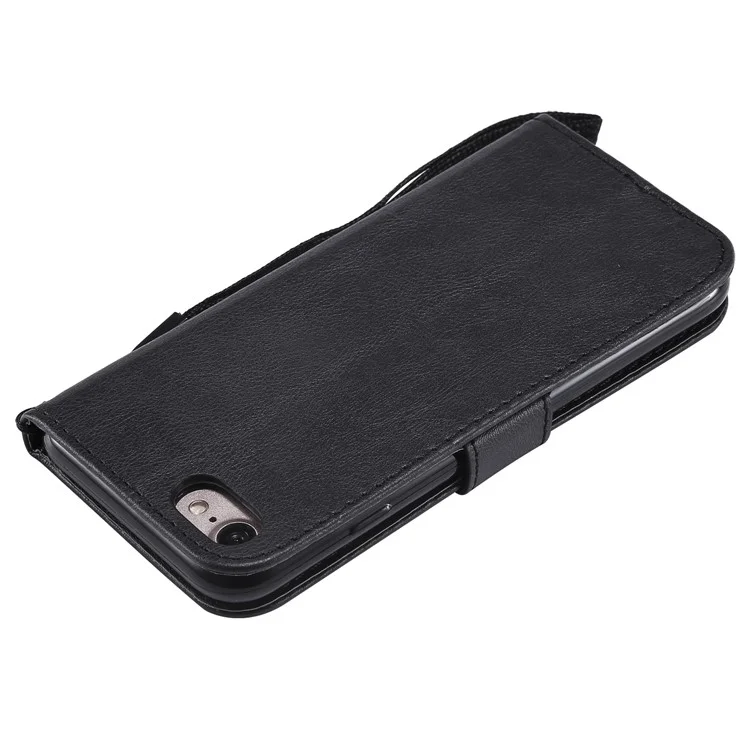 For iPhone 7 4.7 inch / 8 4.7 inch / SE (2020) / SE (2022) Case Solid Color Leather Mobile Cover Wallet Stand with Strap - Black