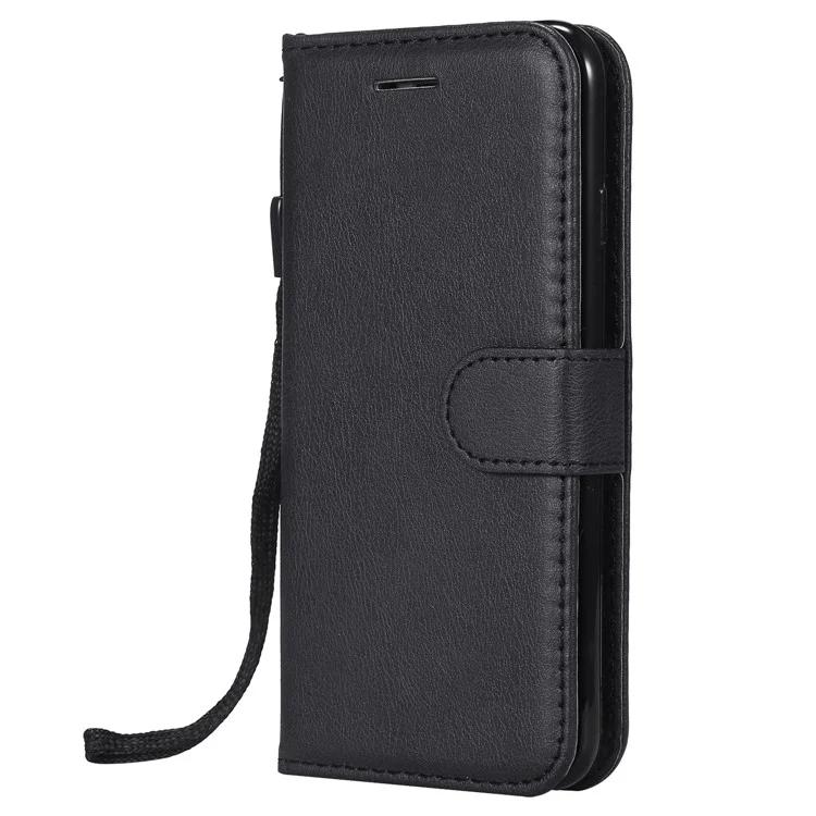 For iPhone 7 4.7 inch / 8 4.7 inch / SE (2020) / SE (2022) Case Solid Color Leather Mobile Cover Wallet Stand with Strap - Black