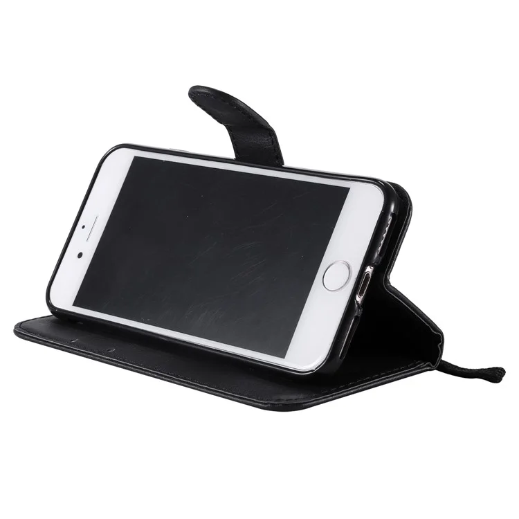 For iPhone 7 4.7 inch / 8 4.7 inch / SE (2020) / SE (2022) Case Solid Color Leather Mobile Cover Wallet Stand with Strap - Black
