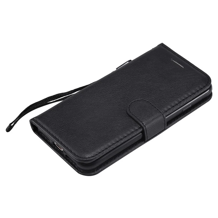 For iPhone 7 4.7 inch / 8 4.7 inch / SE (2020) / SE (2022) Case Solid Color Leather Mobile Cover Wallet Stand with Strap - Black