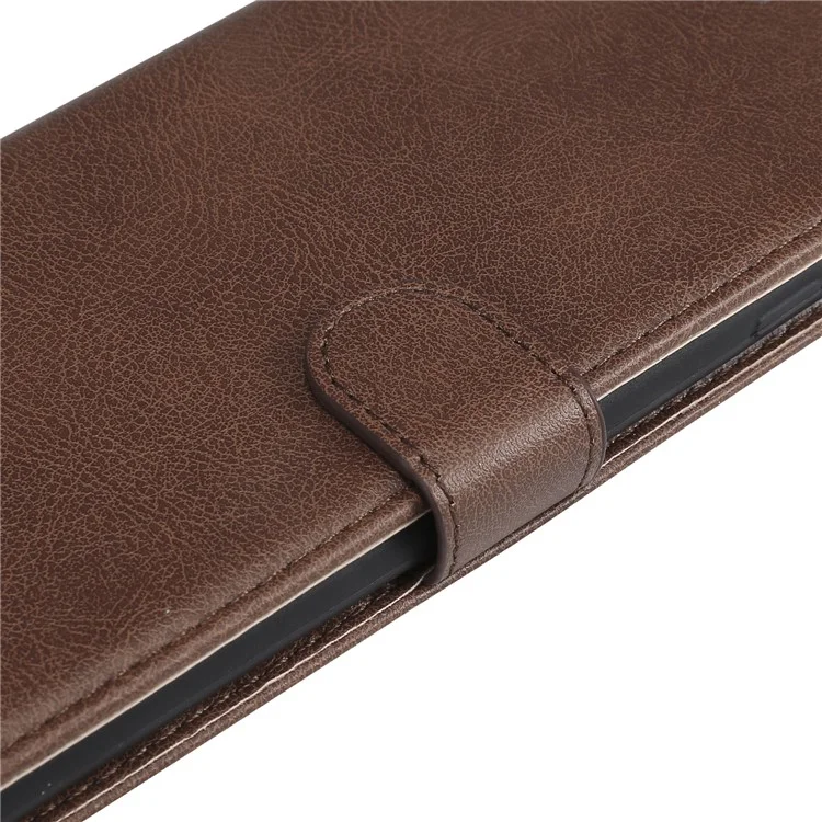 KT Leather Series-2 Solid Color Leather Wallet Stand Phone Cover with Strap for iPhone X/XS 5.8 inch - Brown