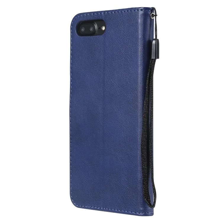 For iPhone 7 Plus 5.5 inch / 8 Plus 5.5 inch Case Solid Color Leather Mobile Cover Wallet Stand with Strap - Blue