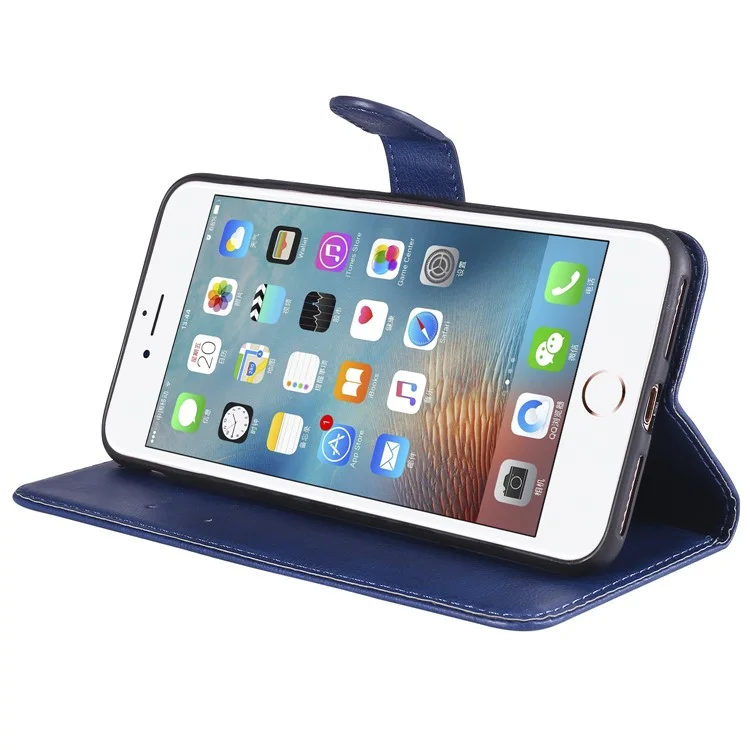For iPhone 7 Plus 5.5 inch / 8 Plus 5.5 inch Case Solid Color Leather Mobile Cover Wallet Stand with Strap - Blue