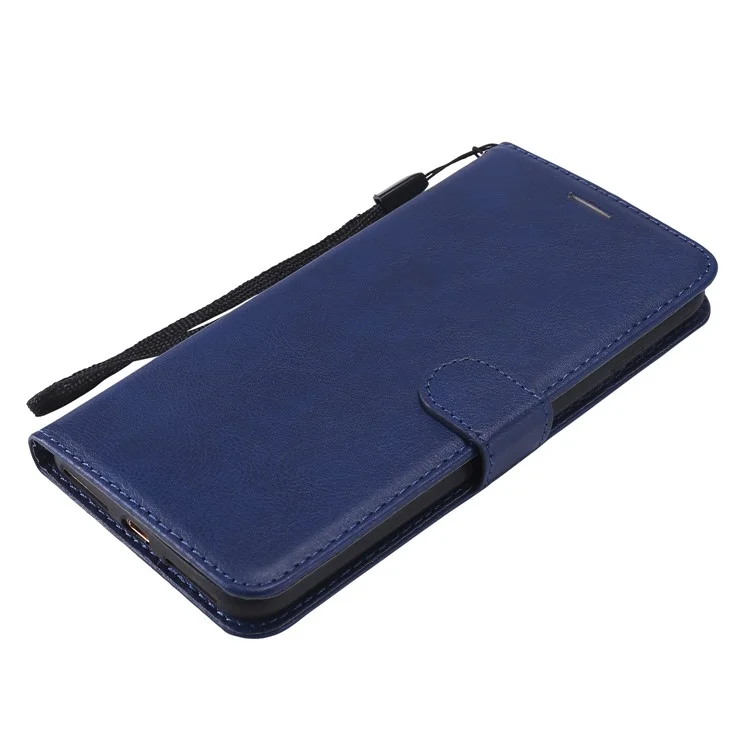 For iPhone 7 Plus 5.5 inch / 8 Plus 5.5 inch Case Solid Color Leather Mobile Cover Wallet Stand with Strap - Blue
