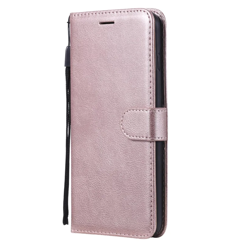 For iPhone 7 Plus 5.5 inch / 8 Plus 5.5 inch Case Solid Color Leather Mobile Cover Wallet Stand with Strap - Rose Gold
