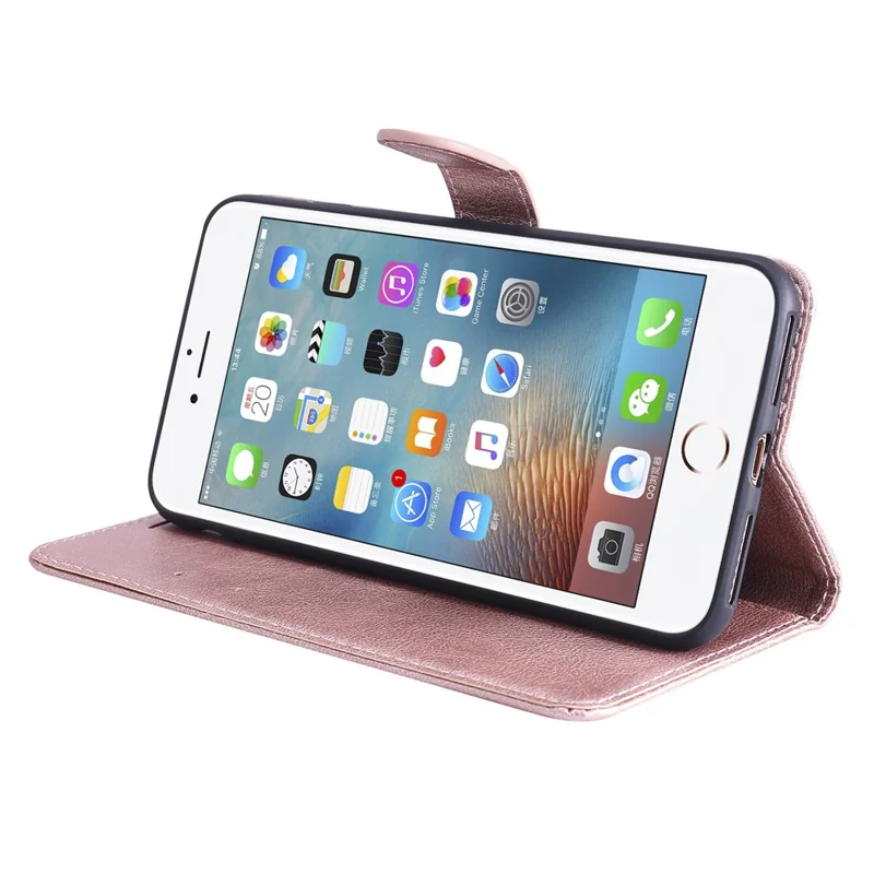 For iPhone 7 Plus 5.5 inch / 8 Plus 5.5 inch Case Solid Color Leather Mobile Cover Wallet Stand with Strap - Rose Gold