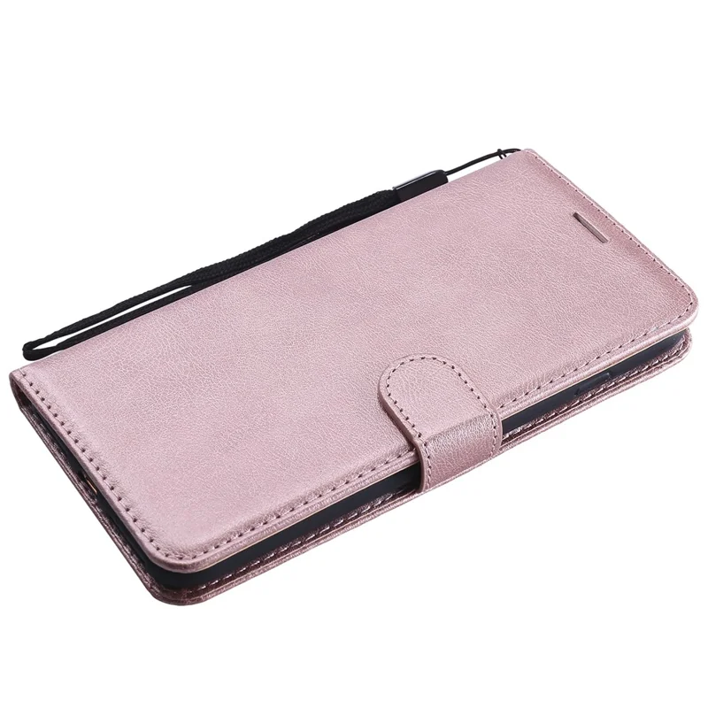 For iPhone 7 Plus 5.5 inch / 8 Plus 5.5 inch Case Solid Color Leather Mobile Cover Wallet Stand with Strap - Rose Gold