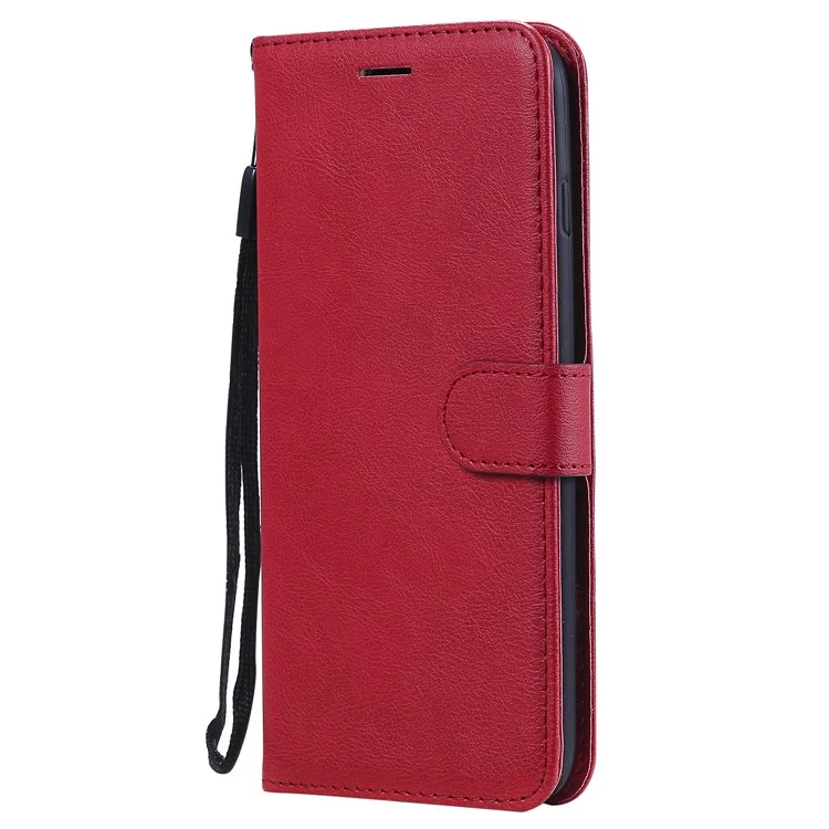 For iPhone 7 Plus 5.5 inch / 8 Plus 5.5 inch Case Solid Color Leather Mobile Cover Wallet Stand with Strap - Red