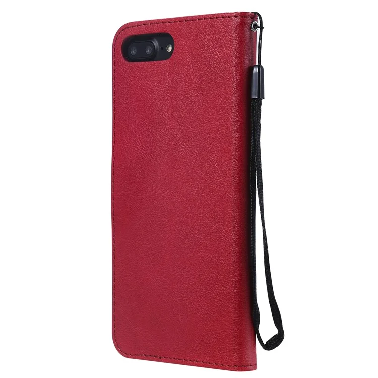 For iPhone 7 Plus 5.5 inch / 8 Plus 5.5 inch Case Solid Color Leather Mobile Cover Wallet Stand with Strap - Red