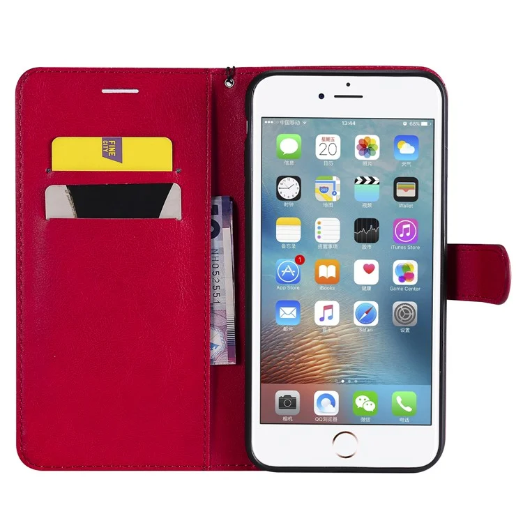 For iPhone 7 Plus 5.5 inch / 8 Plus 5.5 inch Case Solid Color Leather Mobile Cover Wallet Stand with Strap - Red