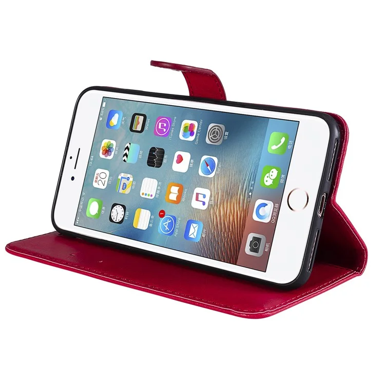 For iPhone 7 Plus 5.5 inch / 8 Plus 5.5 inch Case Solid Color Leather Mobile Cover Wallet Stand with Strap - Red