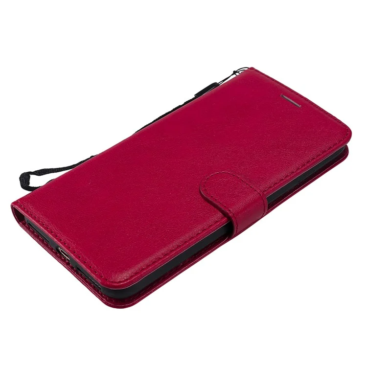 For iPhone 7 Plus 5.5 inch / 8 Plus 5.5 inch Case Solid Color Leather Mobile Cover Wallet Stand with Strap - Red