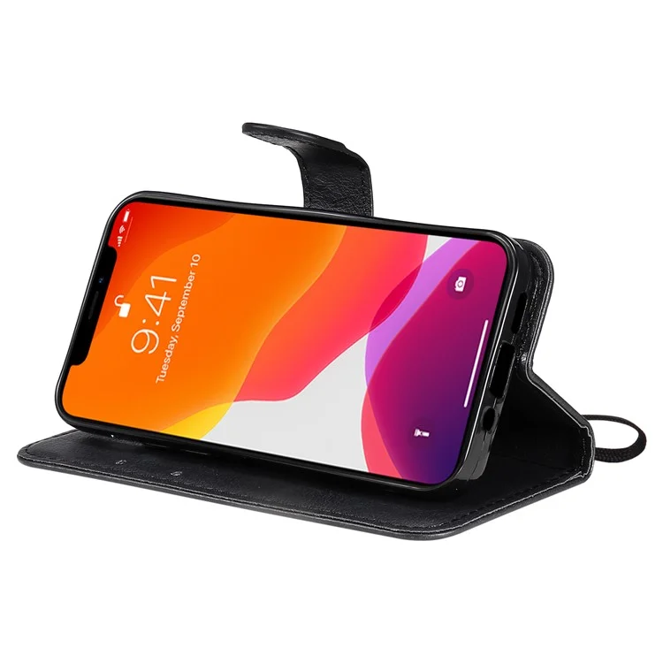Capa de Proteção Carteira de Couro Sintético e PU com Stand para iPhone 13 mini 5.4 polegadas - Preto