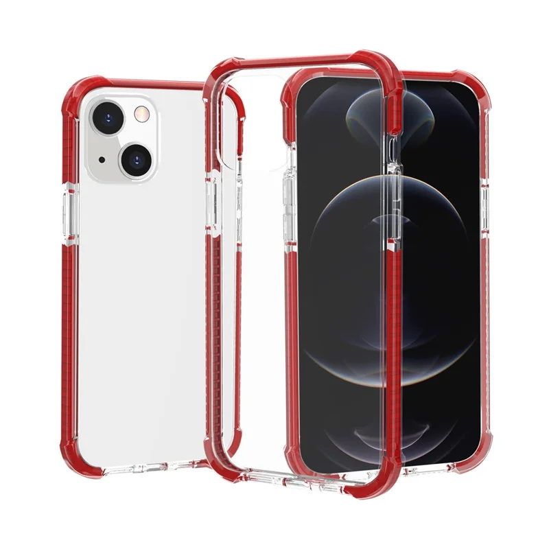 Acrylic Shockproof Protective Transparent Thickened Four Corners Phone Case Case for Apple iPhone 13 mini 5.4 inch - Red