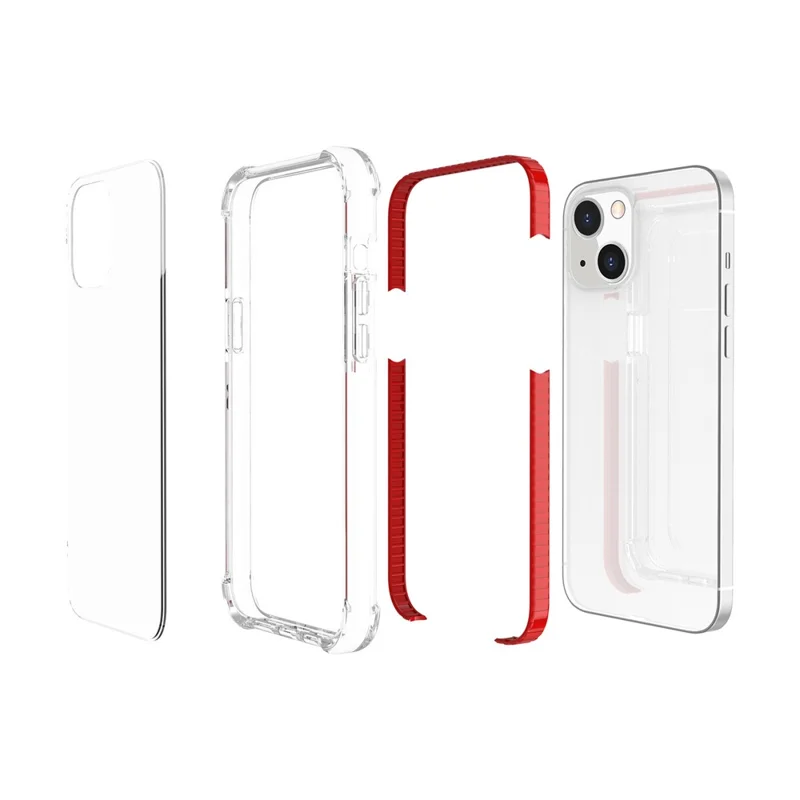 Acrylic Shockproof Protective Transparent Thickened Four Corners Phone Case Case for Apple iPhone 13 mini 5.4 inch - Red