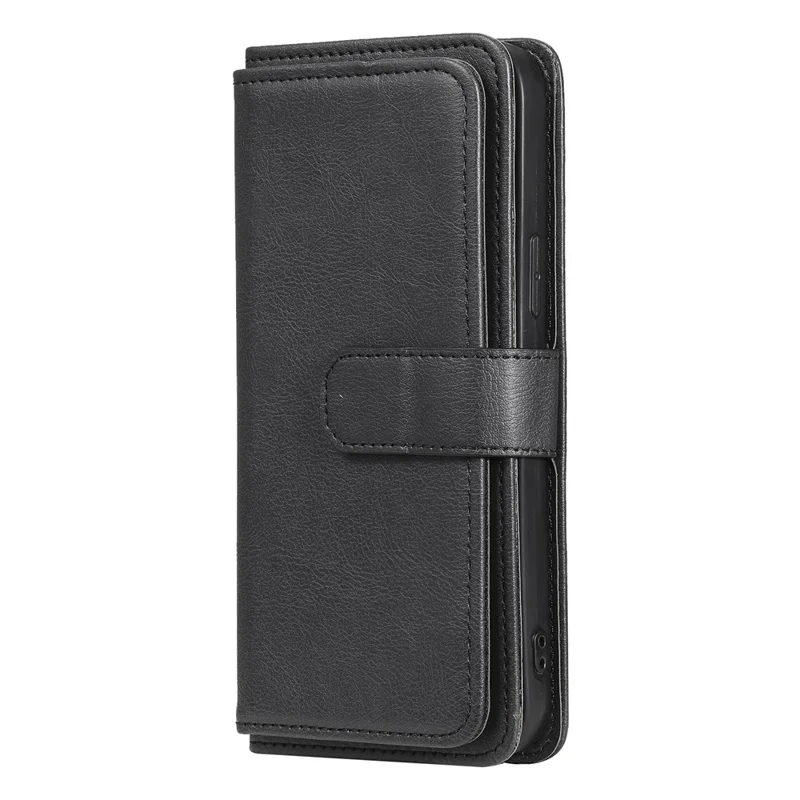 For iPhone 13 Pro Max Leather Case with 10 Card Holder Phone Cover Stand - Black