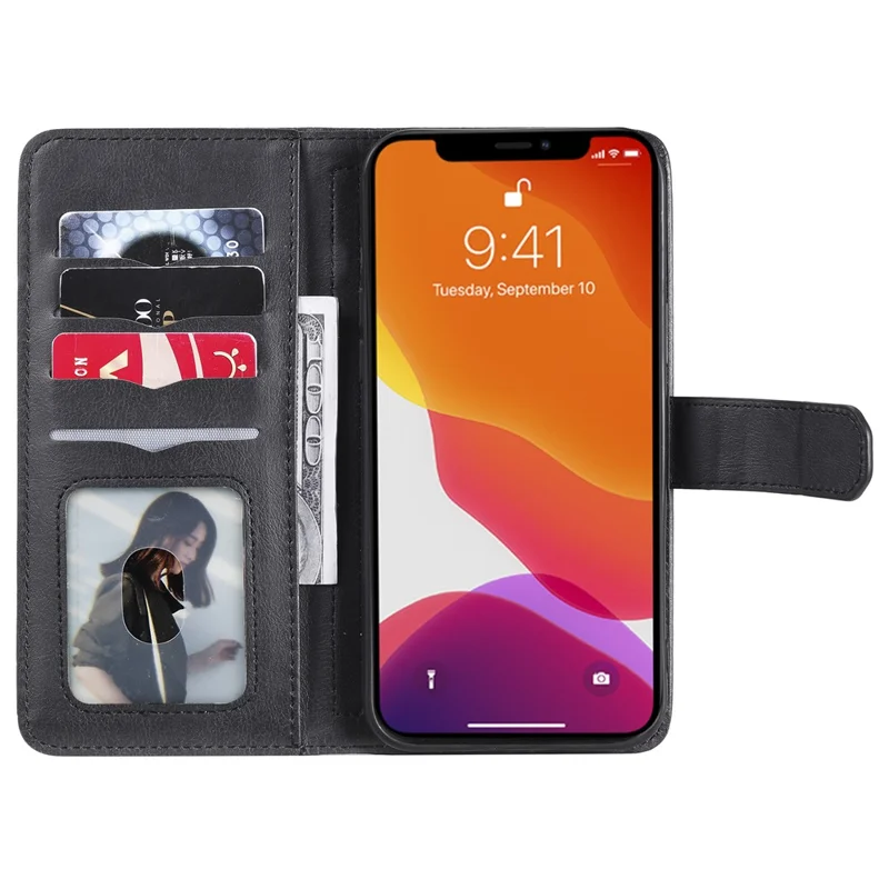For iPhone 13 Pro Max Leather Case with 10 Card Holder Phone Cover Stand - Black
