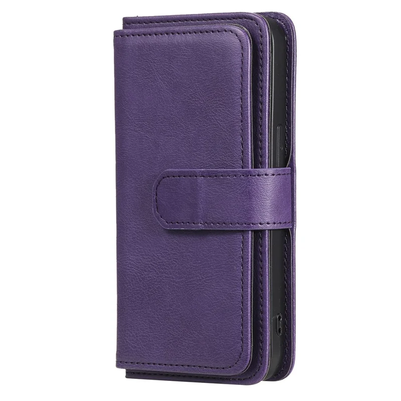 For iPhone 13 Leather Case with 10 Card Holder Phone Cover Stand - Purple
