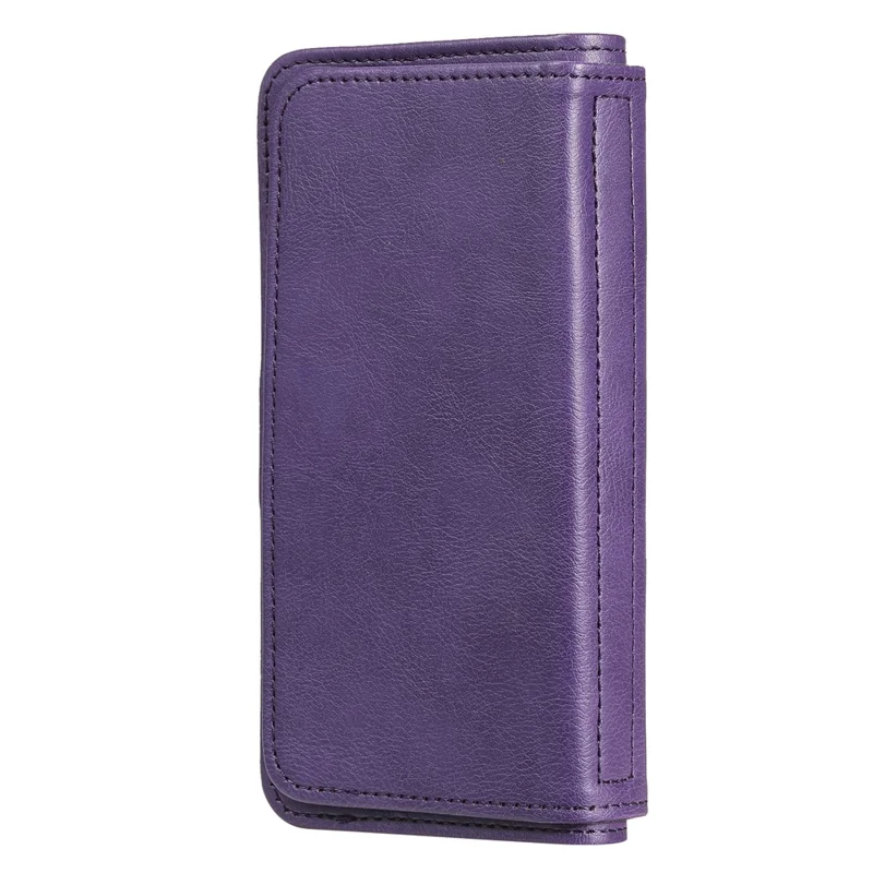 For iPhone 13 Leather Case with 10 Card Holder Phone Cover Stand - Purple