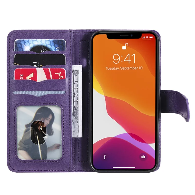 For iPhone 13 Leather Case with 10 Card Holder Phone Cover Stand - Purple