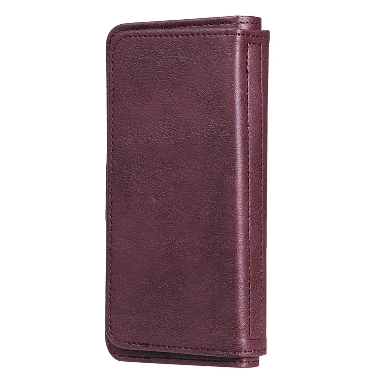 For iPhone 13 Pro Leather Case with 10 Card Holder Phone Cover Stand - Wine Red