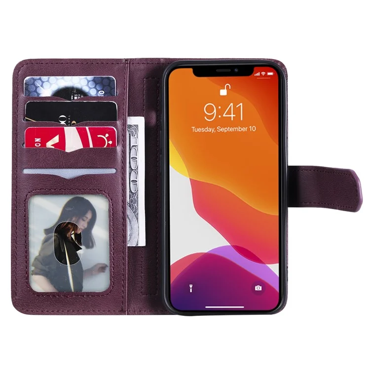 For iPhone 13 Pro Leather Case with 10 Card Holder Phone Cover Stand - Wine Red