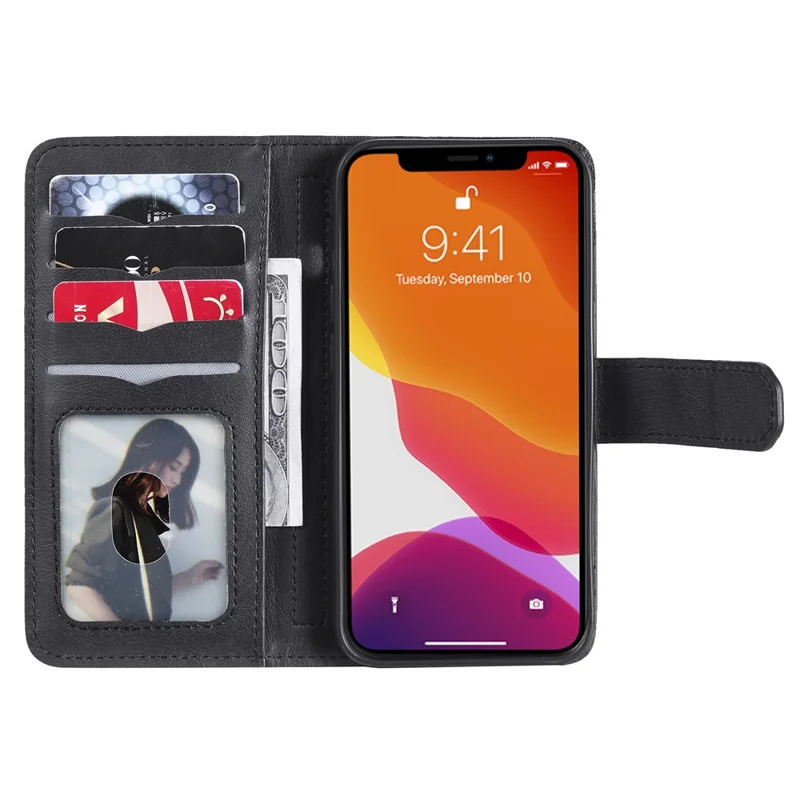 Capa de Couro para iPhone 13 Pro com Suporte e Capa para Telemóvel com Espaço para 10 Cartões - Preto