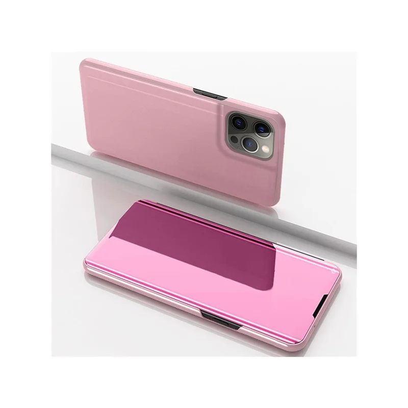 For iPhone 13 Pro Max Flip Leather Cover with Stand Full Body Protective Phone Case - Rose Gold